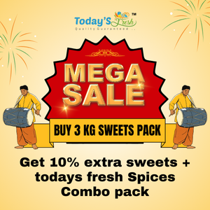 Buy 3 kg Sweets Pack - Get 10% extra sweets + todays fresh Spices Combo pack