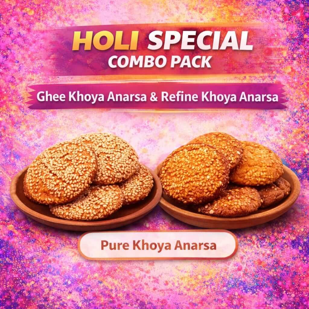 Today’s Fresh Holi Special Combo Pack Ghee Khoya Anarsa & Refined Khoya Anarsa Traditional Indian Festive Sweets Pure Khoya Anarsa Mithai Gift Box for Holi Celebration