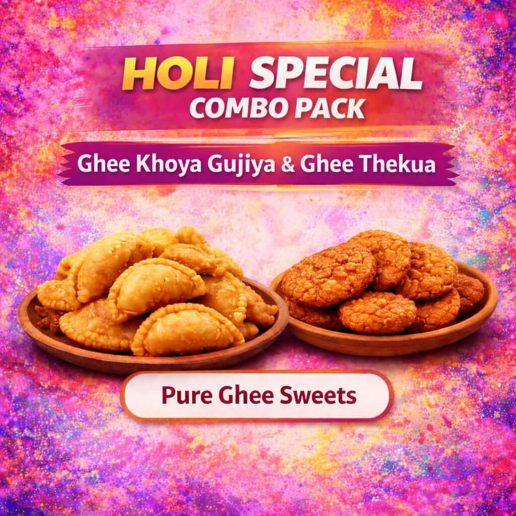 Today’s Fresh Holi Special Combo Pack Ghee Khoya Gujiya & Ghee Thekua Pure Desi Mithai Gift Box for Holi Celebration