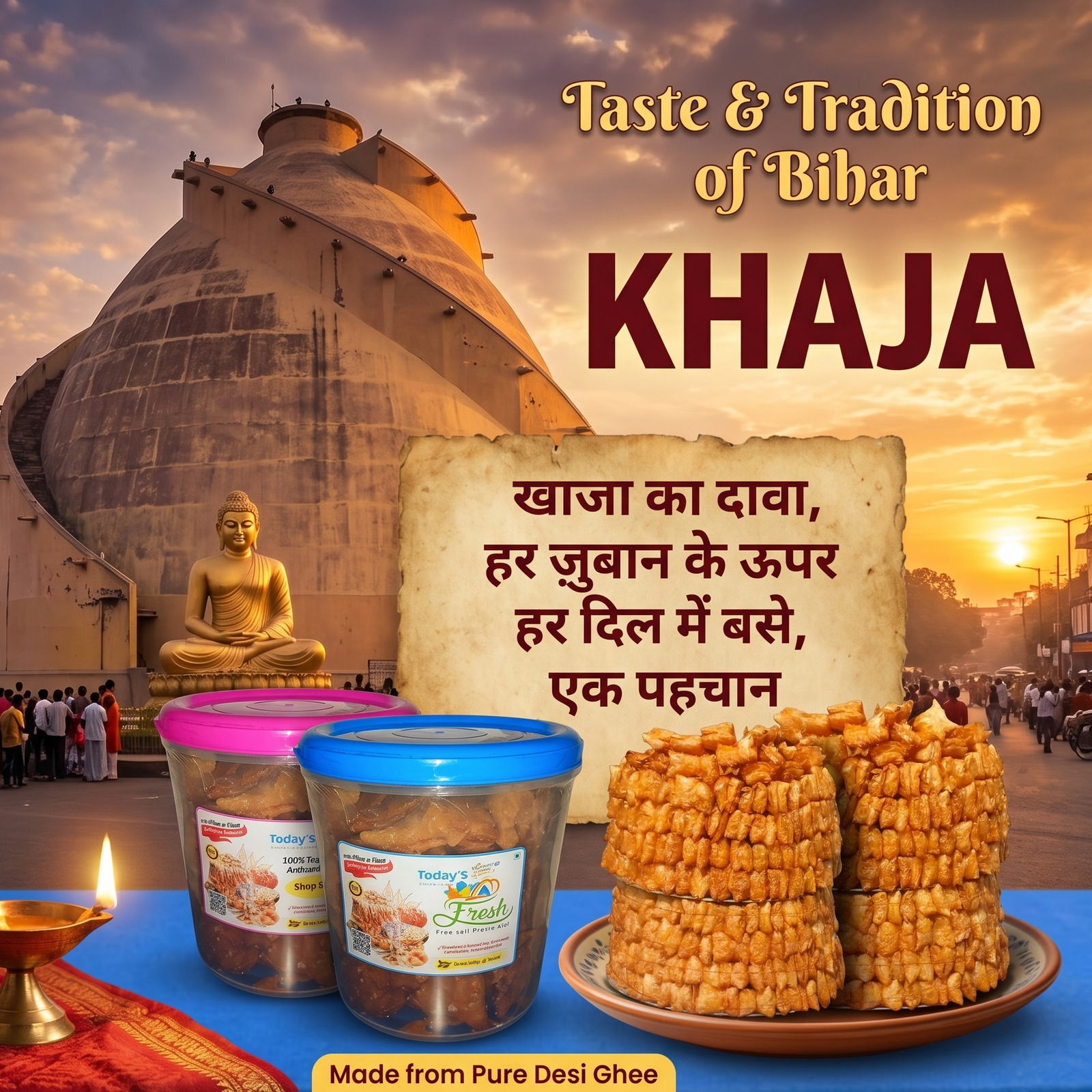 todays fresh Ghee Silao Khaja Sweet 11111